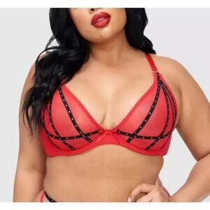 NEW Frederick's of Hollywood Rozlyn Underwire Bra 36F Red Sheer Stud NWT